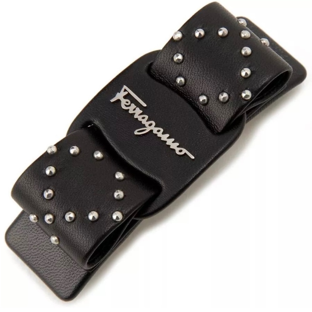 Black Salvatore Ferragamo Viva leather bow hair clip / barrette NWOT